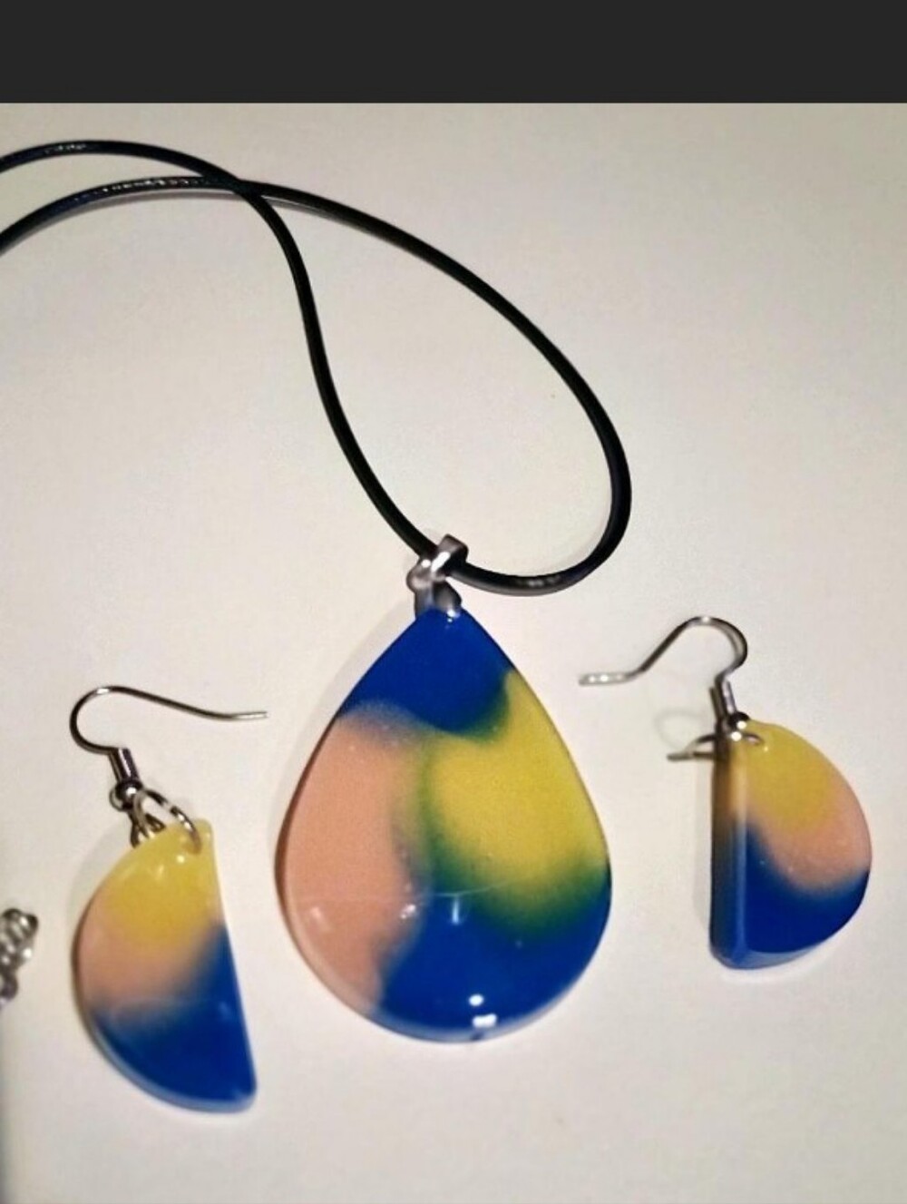 Handmade Multicolor Teardrop Resin Necklace & Earrings Set - Picture 6 of 6